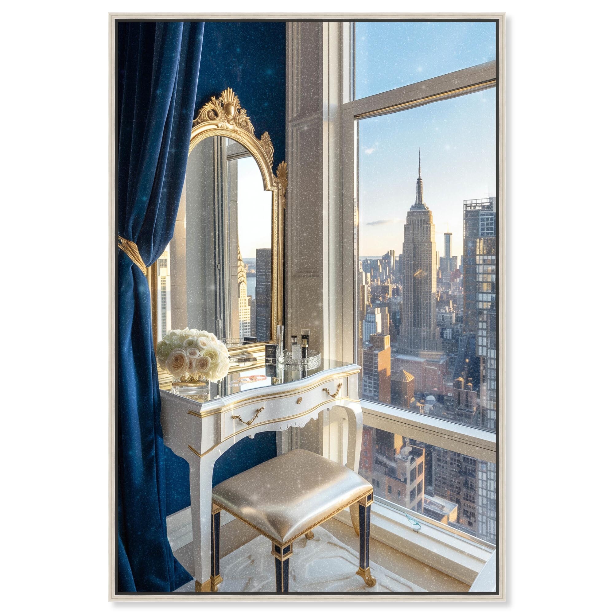 Blue Vanity New York Canvas Trendy Bathroom Art by Notoriart