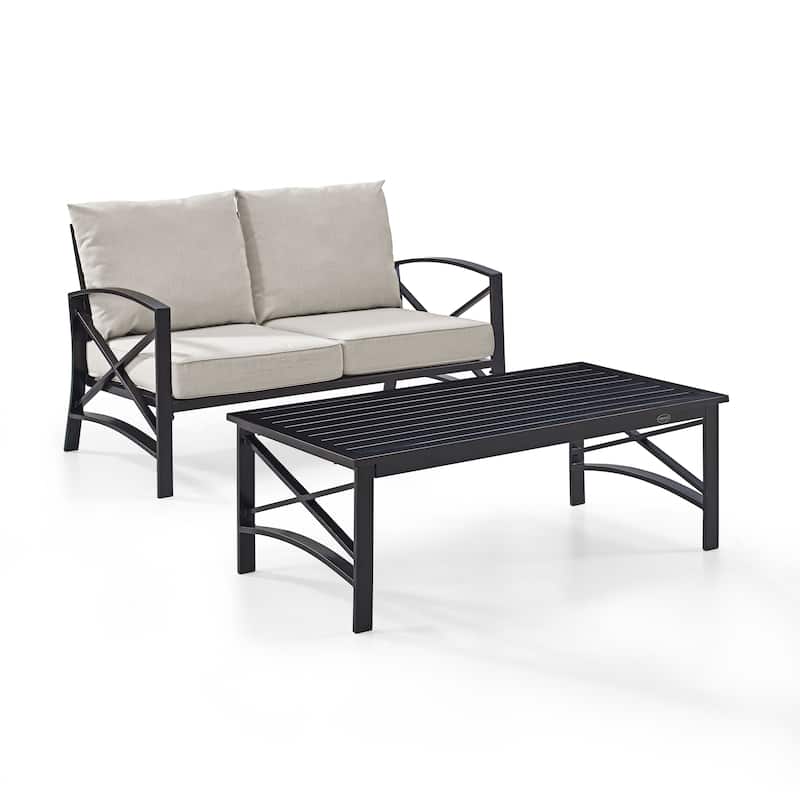 Crosley Kaplan 2 Pc Outdoor Loveseat Patio Furniture Set - 50"W x 71.5"D x 36"H