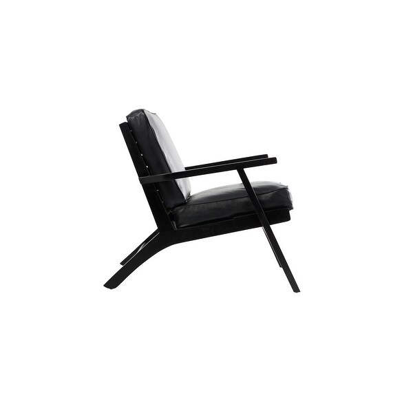 Black Leather Mid-Century Accent Chair with Teak Wood Frame