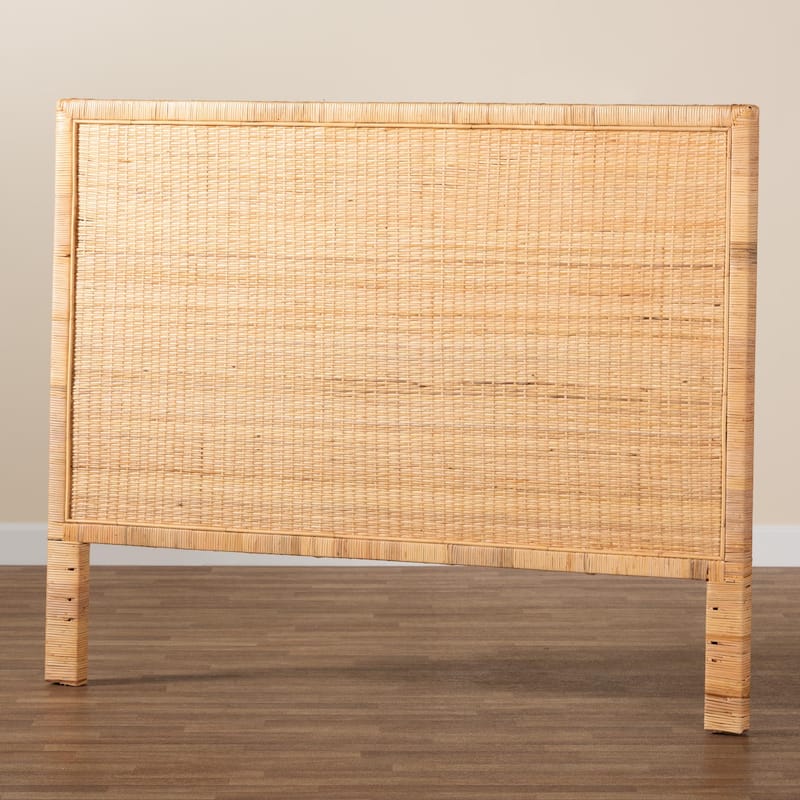 bali & pari Adelyn Modern Bohemian Natural Brown Rattan and Mahogany Wood Headboard