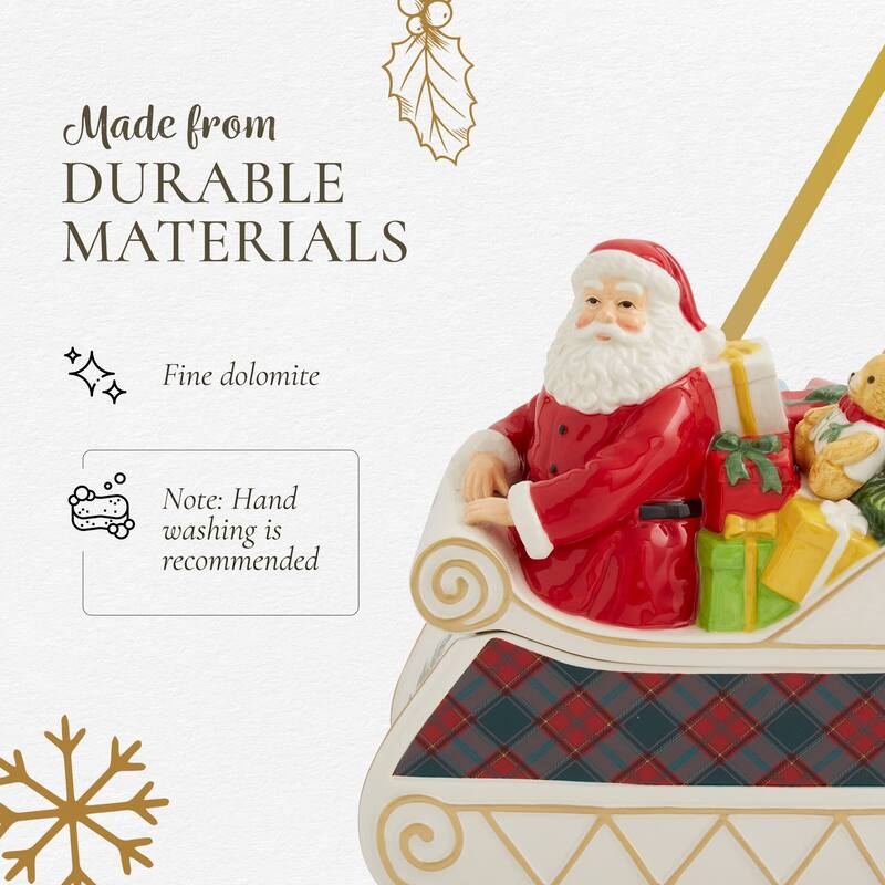Spode Christmas Tree Santa In Sleigh Cookie Jar - 13.25" L x 7" W x 13" H