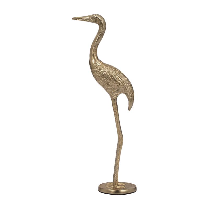 Modern Crane Metal Figurine Sculpture - 16", Gold & Metallic - 16.0"