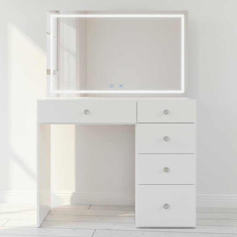 Boahaus Emilia Vanity Desk with Bluetooth Speakers & LED Mirror