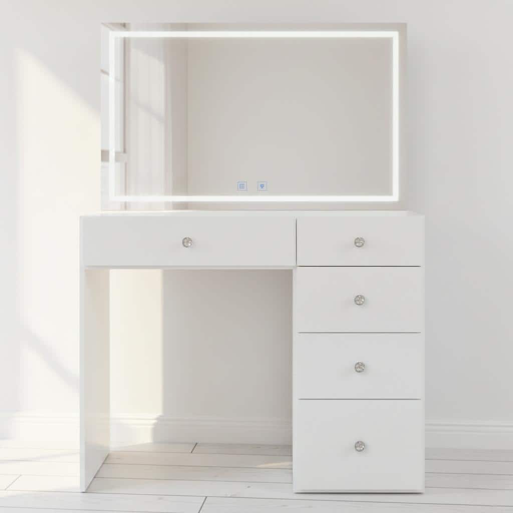 Boahaus Emilia Vanity Desk with Bluetooth Speakers & LED Mirror