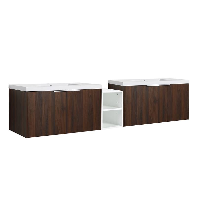60 Inch Bathroom Vanity with Soft Close Doors, Resin Sink, Ample Storage and Matching Small Shelves (KD Packing)