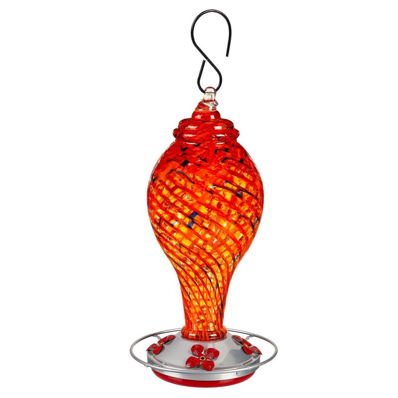 Speckled Art Glass Hummingbird Feeder with Bronze Gondola
