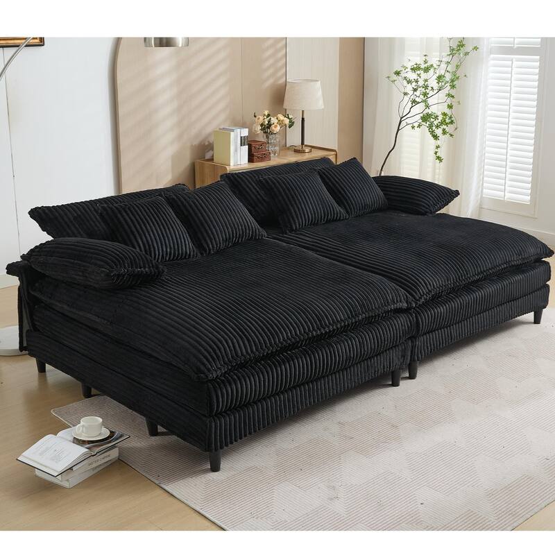 Oversized Corduroy Chaise Lounge Chair, Adjustable 4-Gear Reclining Sleeper Sofa Bed, Living Room Deep Seat Leisure Sofa Chair
