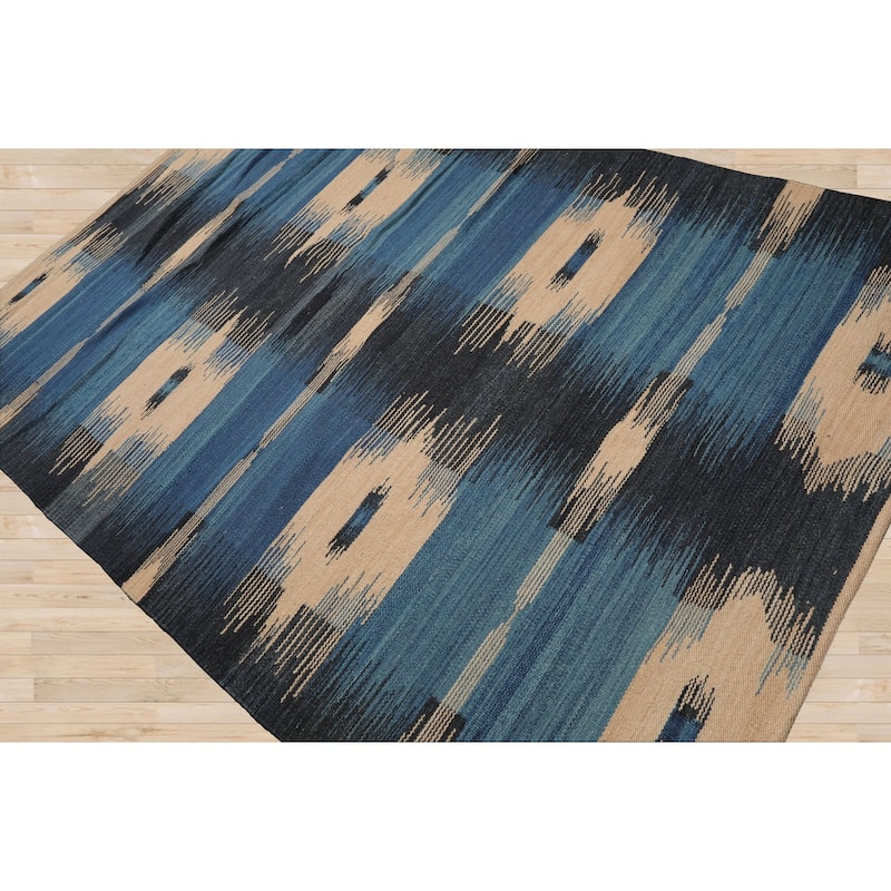 LoomBloom Hand Woven Contemporary Beige Ikat Wool Oriental Area Rug - 5' 3'' x 7' 7''