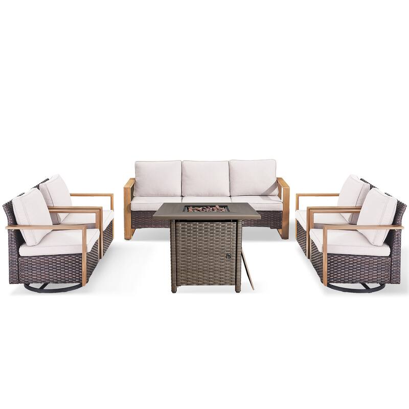 Pocassy 4/6/8PCS Sofa Swivel Chair with Fire Pit Table Set