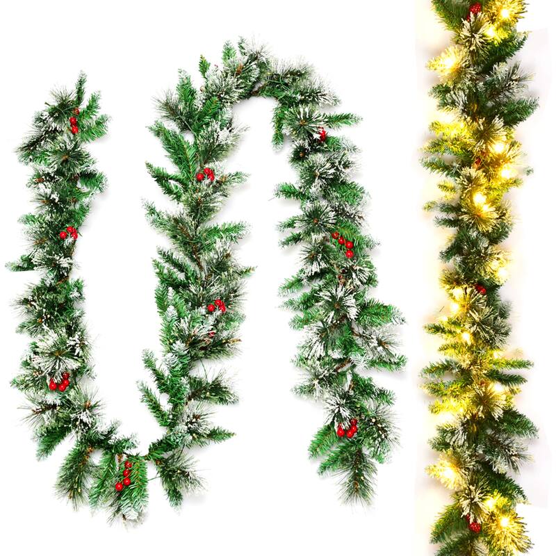 Gymax 9FT Pre-lit Christmas Decoration Garland Rattan w/ LED Lights - See Details