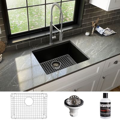 Karran Undermount 24.38 in Single Bowl Quartz Kitchen Sink Kit
