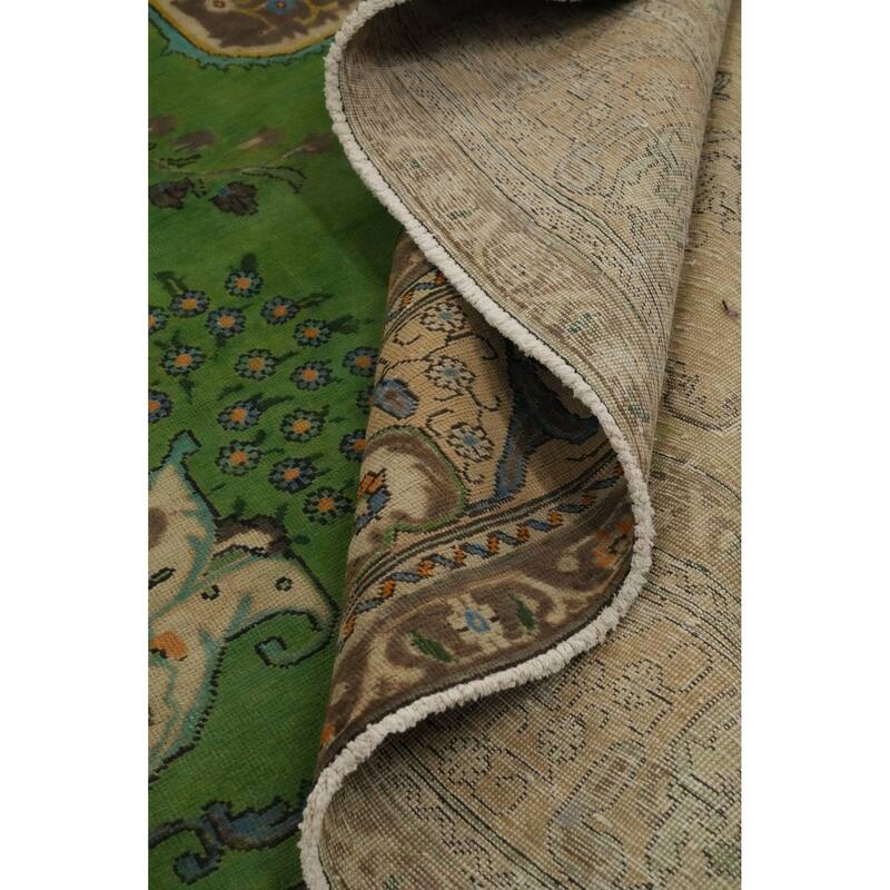 Hand Knotted Oriental 100% Wool Carpet Traditional Medallion Green Tabriz Area Rug - 13' 0'' X 9' 8''