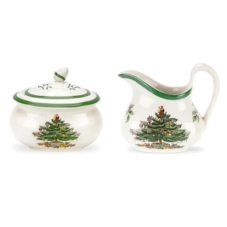 Spode Christmas Tree Sugar and Creamer Set - 8" L x 5" W x 4" H