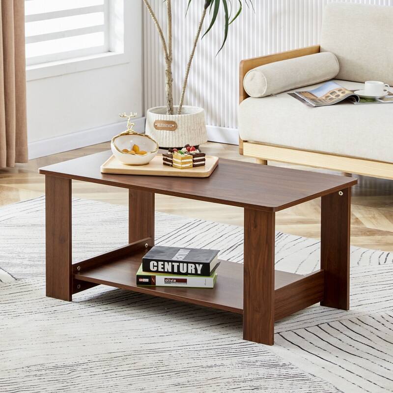 Double Layered Coffee Table Suitable for Living Room - 35.4"L Walnut