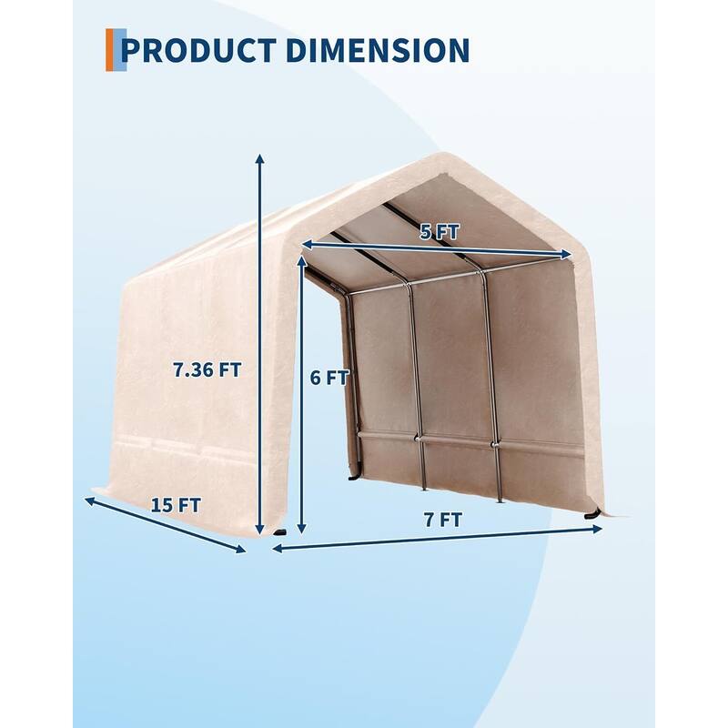 7x15 FT Portable Outdoor Storage Shed, Carport for Motorcycle, Firewood, Garden and Tools - 7X15 Ft