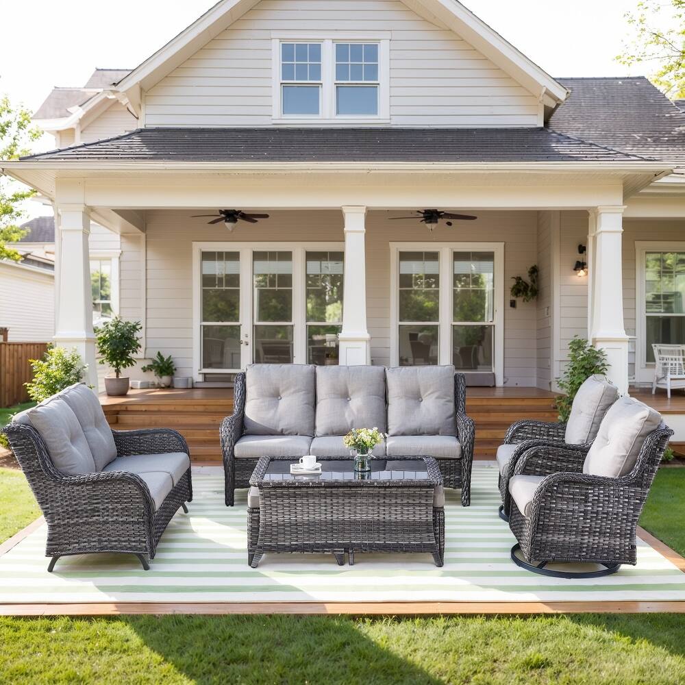 Outside Glider Sofa with Club Chair and Sofa Ottomans - Grey cushion