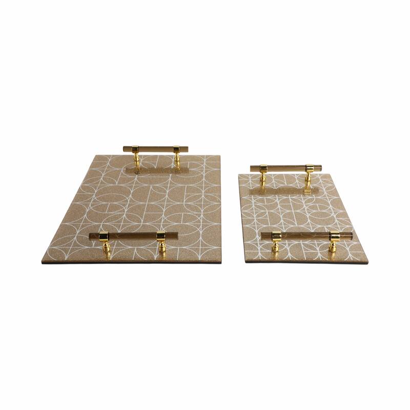 Glass Serving Trays with Modern Handles Stylish Accent (Set of 2) - 16" x 12" x 2"