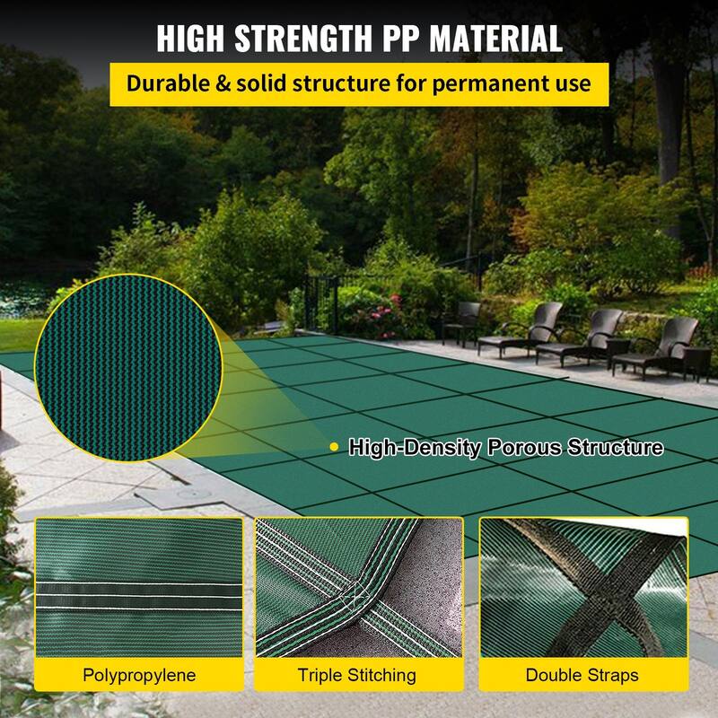 Rectangular Inground Pool Cover Mesh Winter Safety Cover Green
