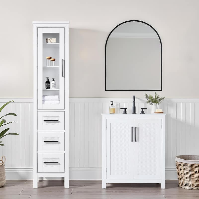 Winslow 16-28 Inch Bath Storage Glass Cabinet