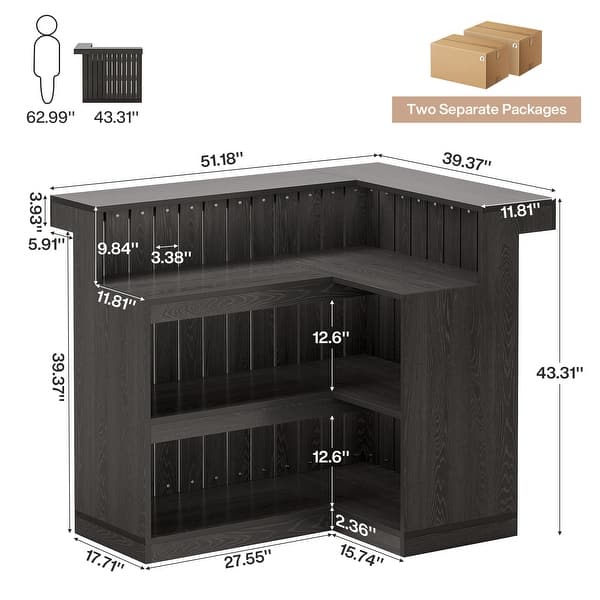 dimension image slide 1 of 3, L-Shaped Home Bar Unit, 4-Tier Corner Liquor Bar Table