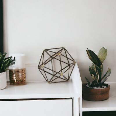 HomeRoots 6" Brown and Gold Metal Hand Painted Geometric Orb Tabletop Sculpture - 6.25' X '6.25' X '6.25