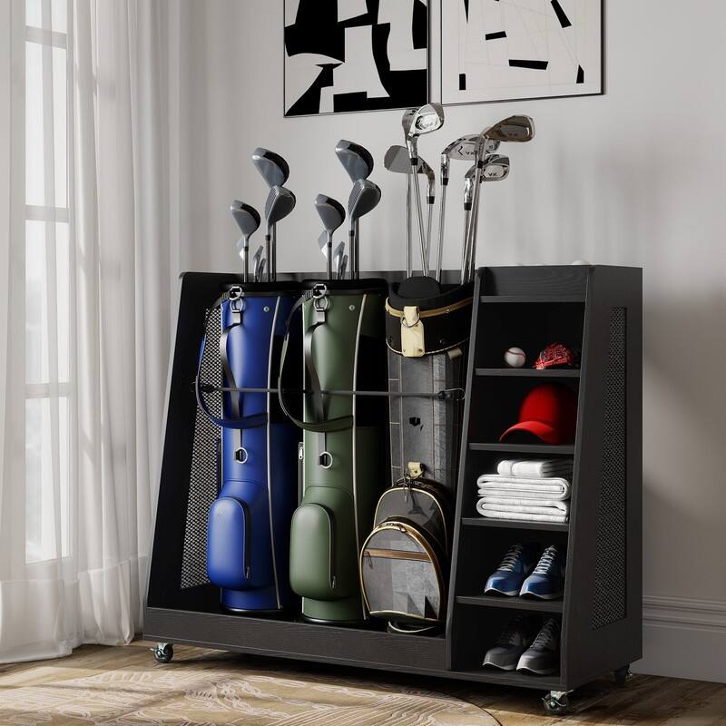 Moasis 35"/47" Wooden Golf Equipment Organizer Storage Rack with Wheels