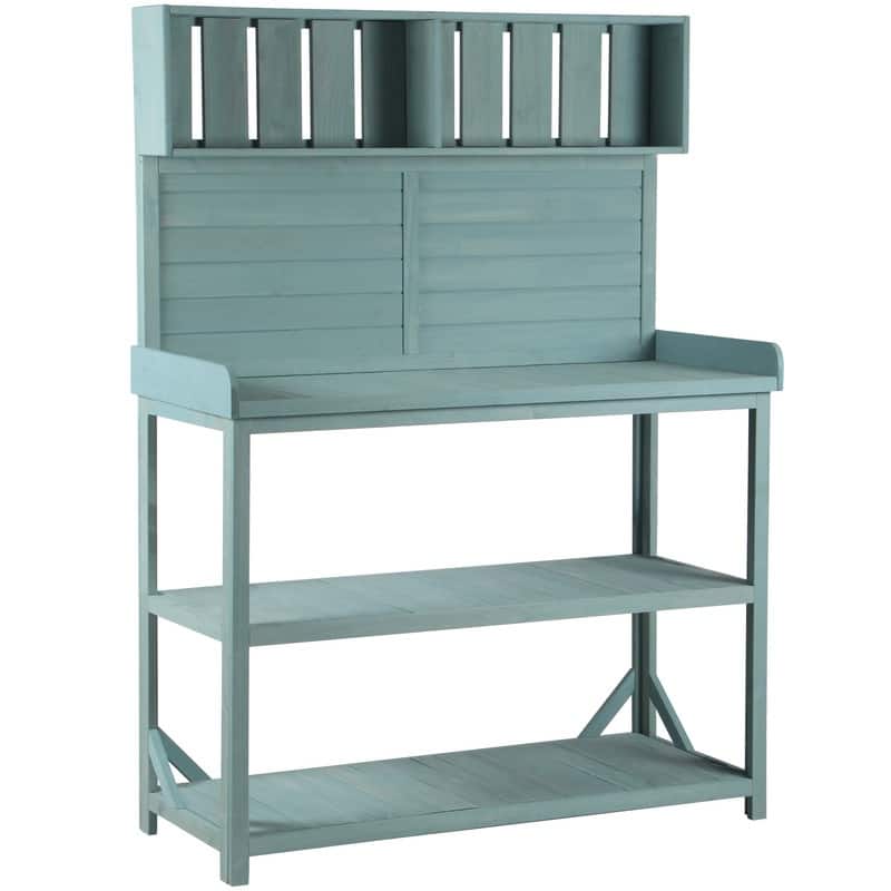 Large Wooden Outdoor Potting Bench Table, Patio Workstation, Garden Potting Bench with 4 Storage Shelves and Side Hook