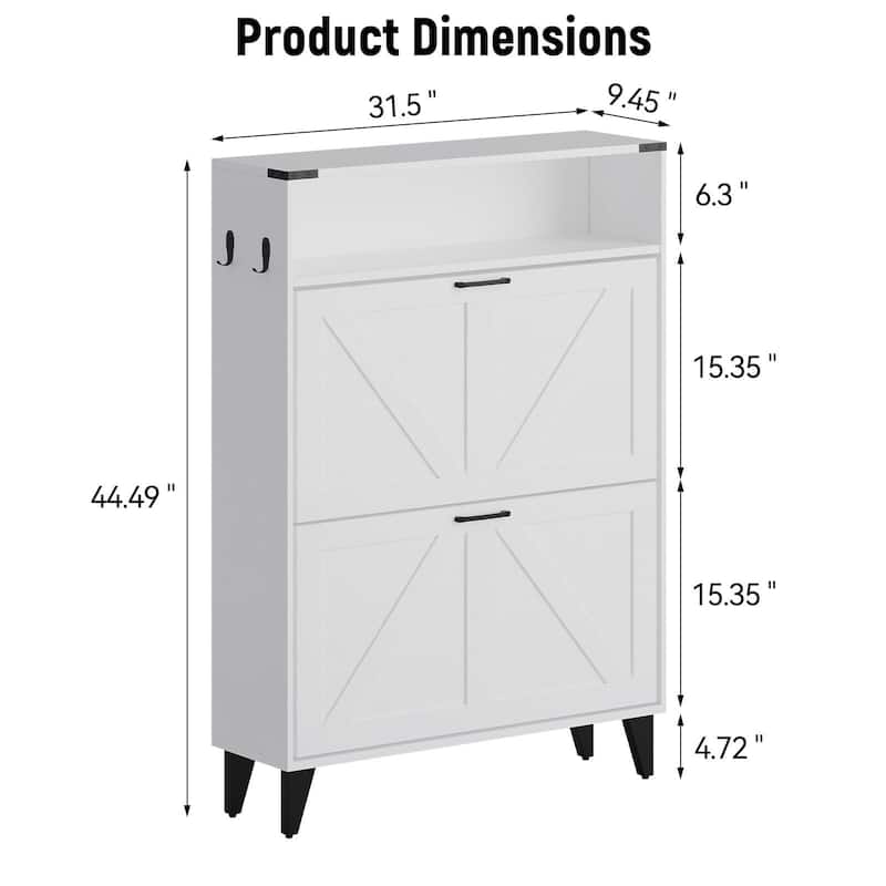 Slim Entryway Shoe Cabinet with 2 Flip Drawers