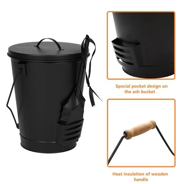 Artisasset Black 19 5l Iron Ash Bucket With Lid And Shovel Indoor Fireplace Tool Overstock 32331514