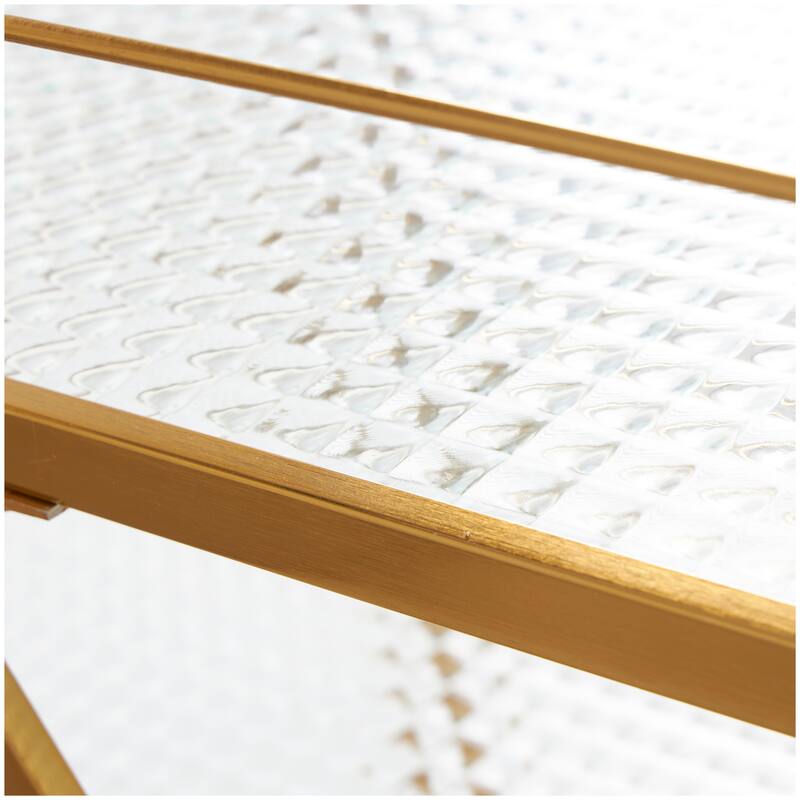 Gold Metal Glass Shelf 3 Tier Bar Cart with Side Guards and Handle