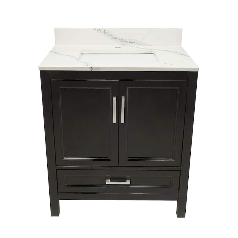Nevado 31" Bathroom Vanity in Espresso with Quartz Stone Vanity Top Sink w/ Backsplash in Galaxy White Single Hole