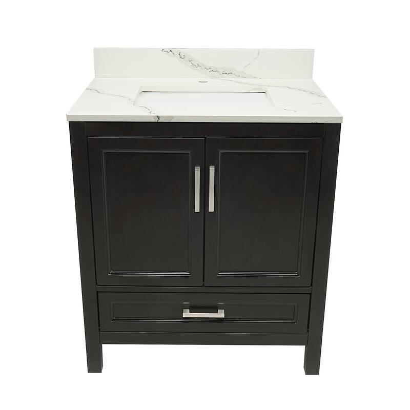 Nevado 37" Bathroom Vanity in Espresso with Quartz Stone Vanity Top Sink w/ Backsplash in Galaxy White Single Hole - Brown - Calacatta White