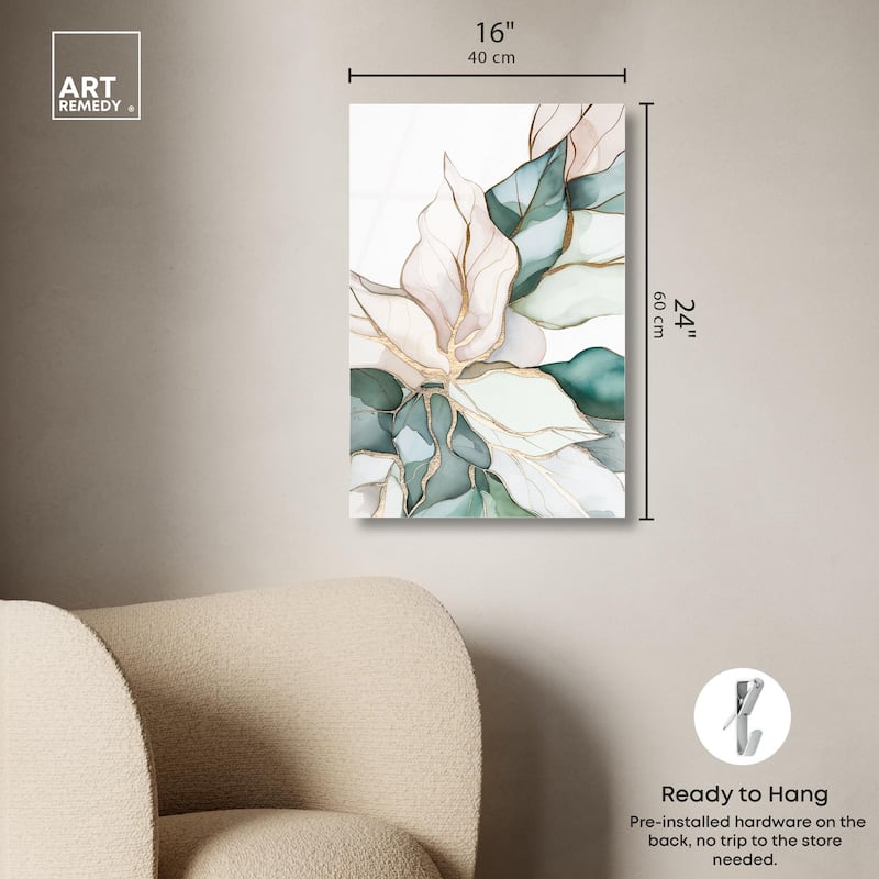 Pastel Leaves with Gold II Acrylic by Art Remedy, Ready to Hang