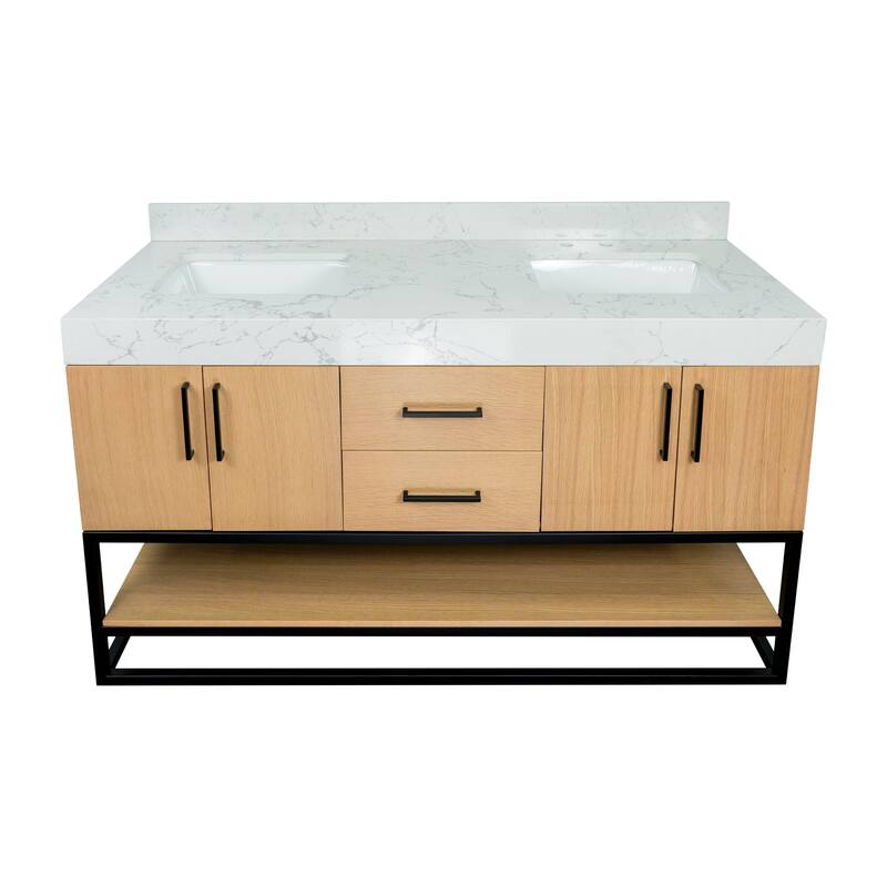 KitchenBathCollection Ellis 60" Double Bathroom Vanity with Engineered Marble Top