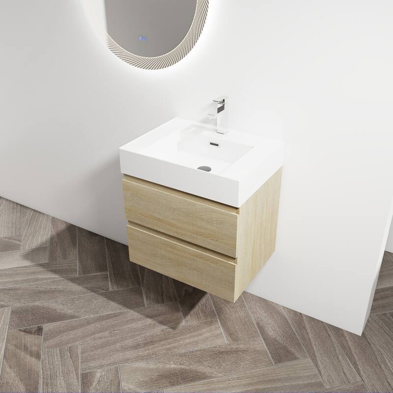 24/30/36 Single Sink Wall-Mounted Bathroom Vanity with Integrated Thick Edge Resin Sink