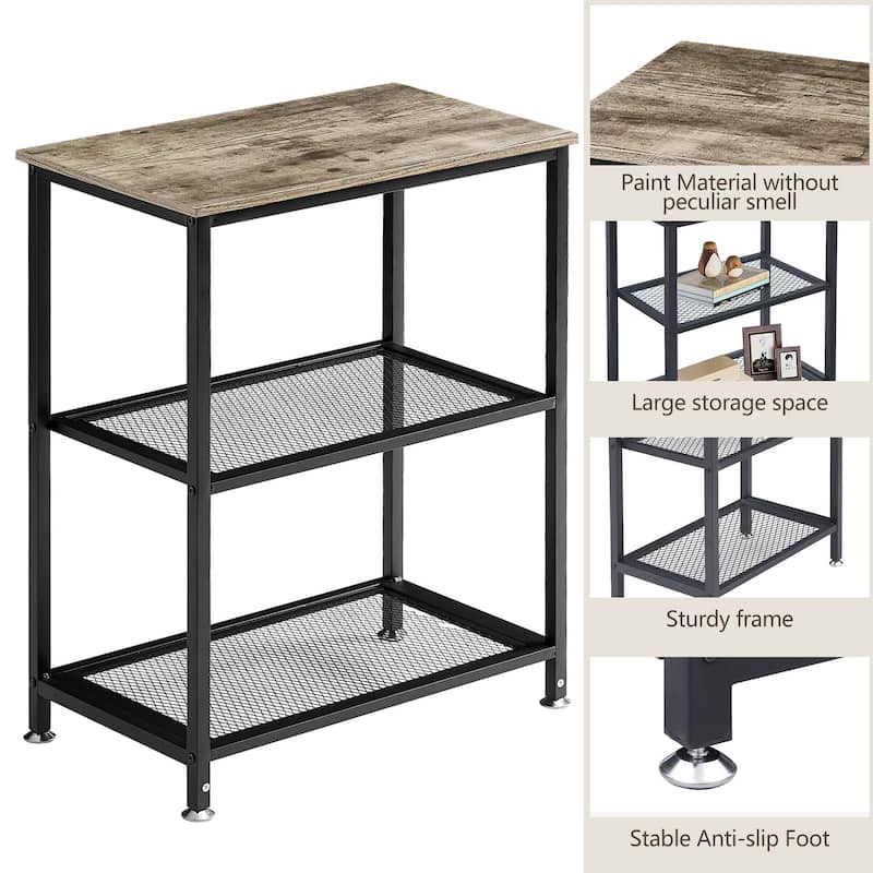 VECELO Industrial Style 3-Tier Nightstands Set of 2 with Open Storage Shelves MDF Top Space Saving for Living Room and Bedroom