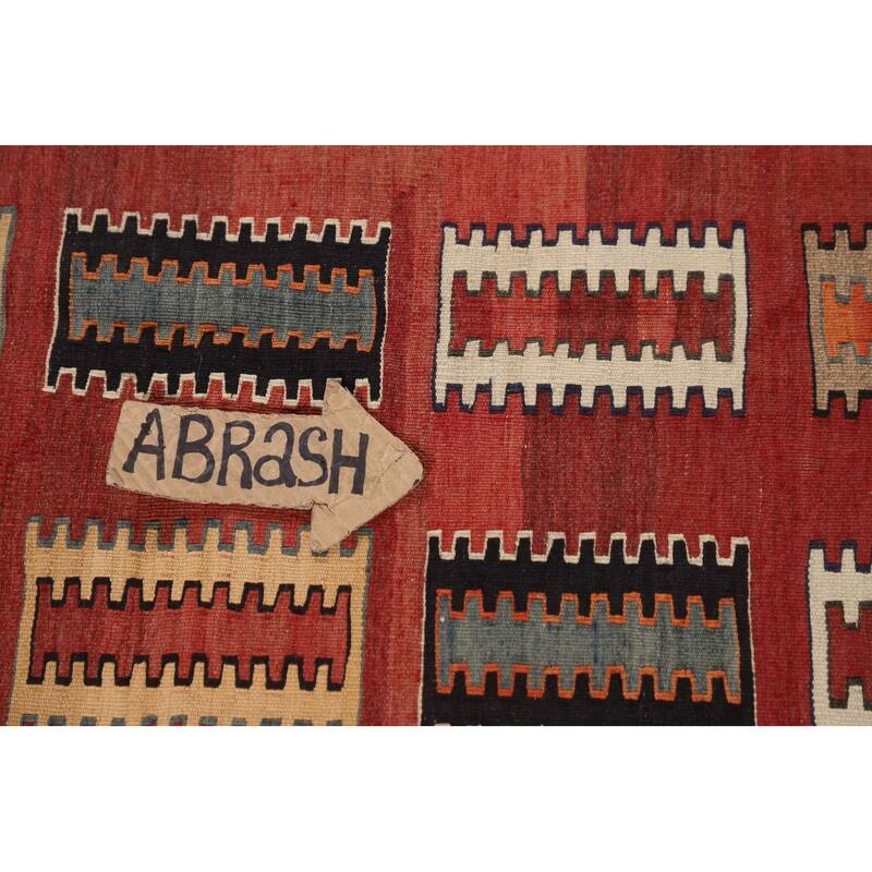 Red Kilim Qashqai Persian Vintage Rug Flatweave Wool Carpet - 5'3"x 8'2"