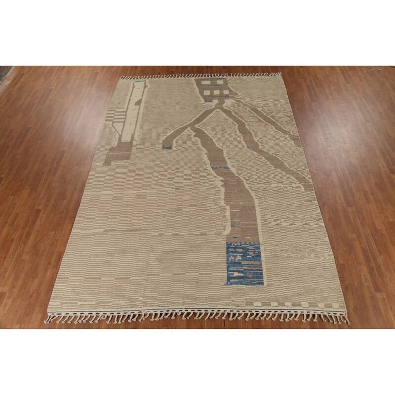Beige Modern / Moroccan Area Rug Handmade Wool Carpet - 9'0"x 13'0"
