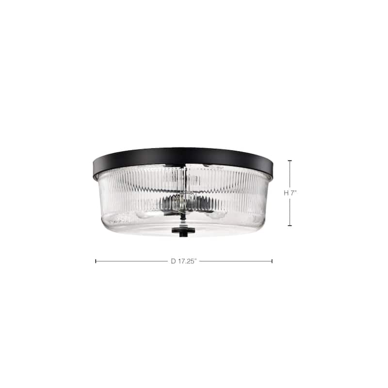 Grayson Large Flush Mount Matte Black Finish Clear Ribbed Glass - Matte Black