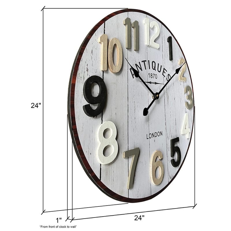 Evelina Shiplap Round Metal Wall Clock - 24"H x 24"W x 1"D