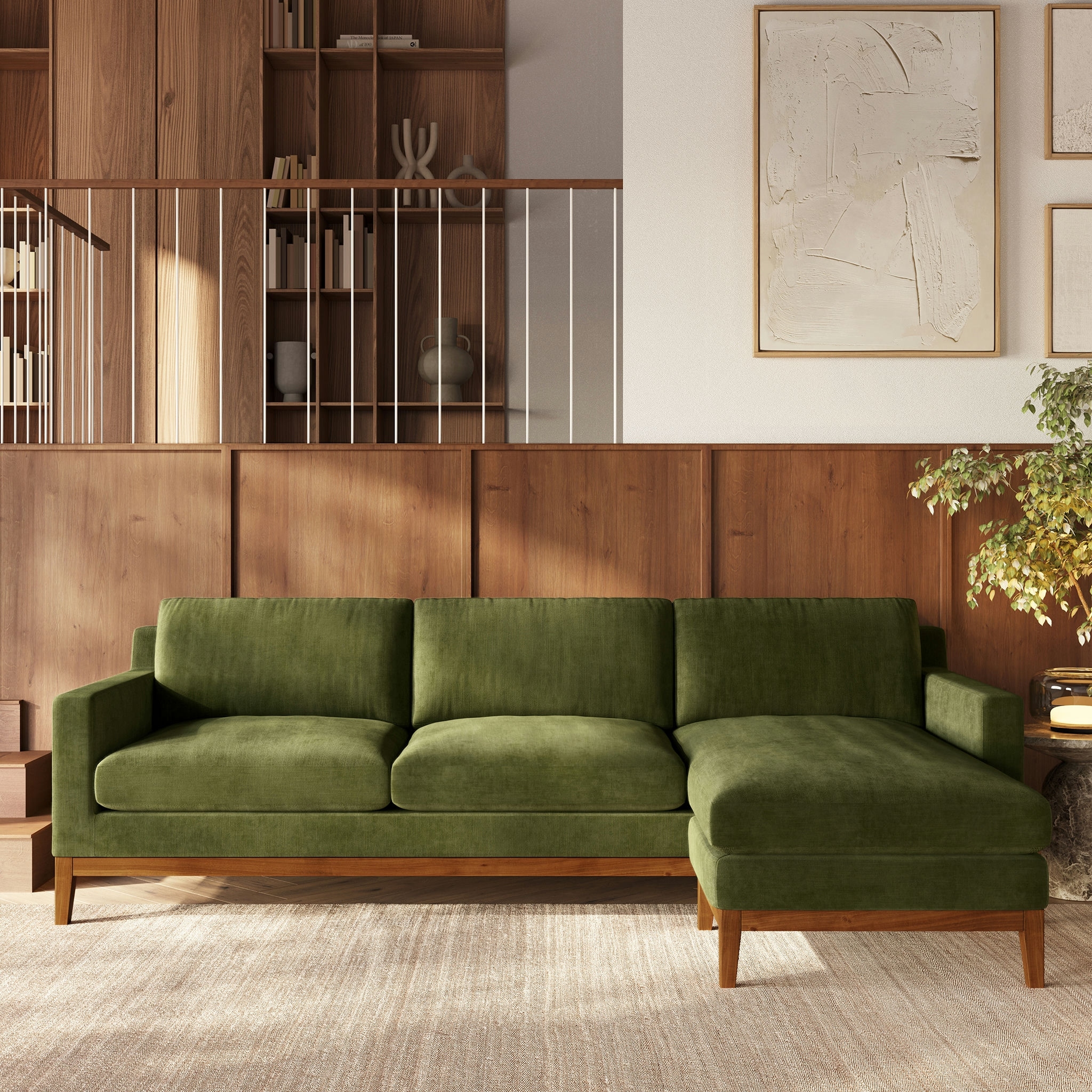 Poly & Bark Zyon Reversible Chaise Sectional in Distressed Green