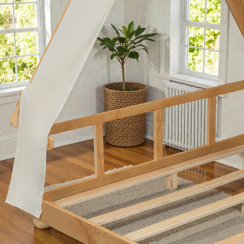 Twin/Full House Bed with Detachable Tent and Skylight, Kids Cabin Bed with Canopy, Light, and Forest-Themed Accents
