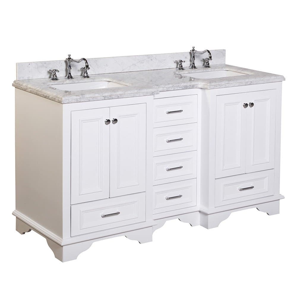 KitchenBathCollection Nantucket 60" Double Bathroom Vanity with Carrara Marble Top