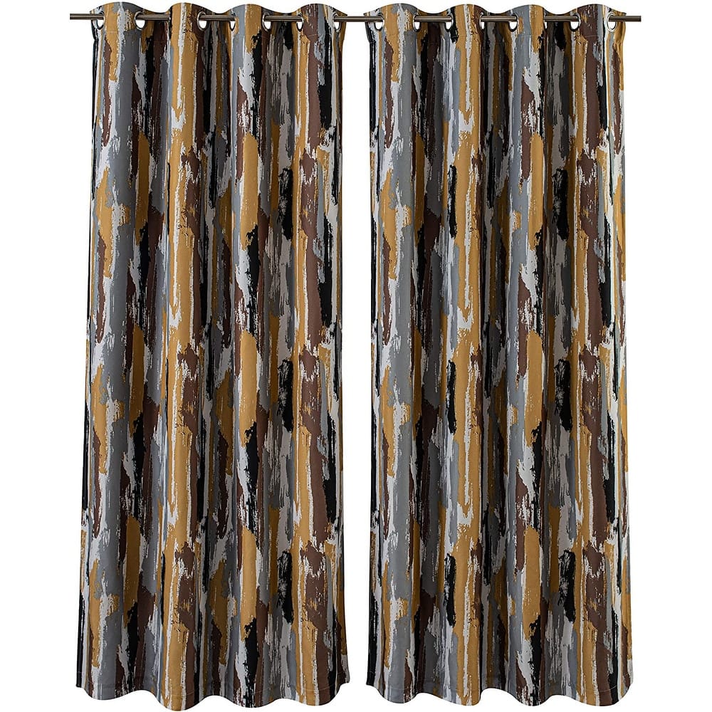 Ink Blue Brush Pattern Blackout Curtain Panel