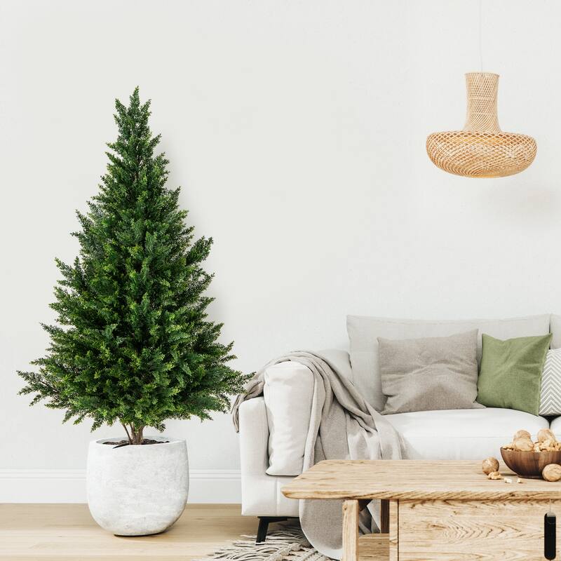 Gymax 4 FT Artificial Topiary Tree Set of 2 Faux Topiary Cedar Trees