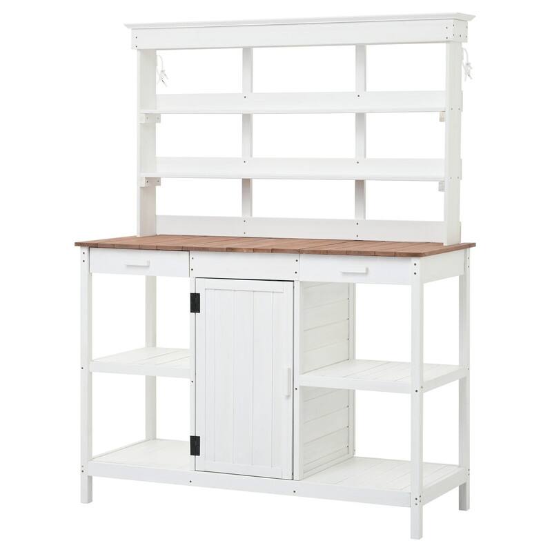 Outdoor Garden Potting Bench Table Workstation Planting Bench with 2 Drawers, Cabinet and Open Shelves for Backyard, Mudroom