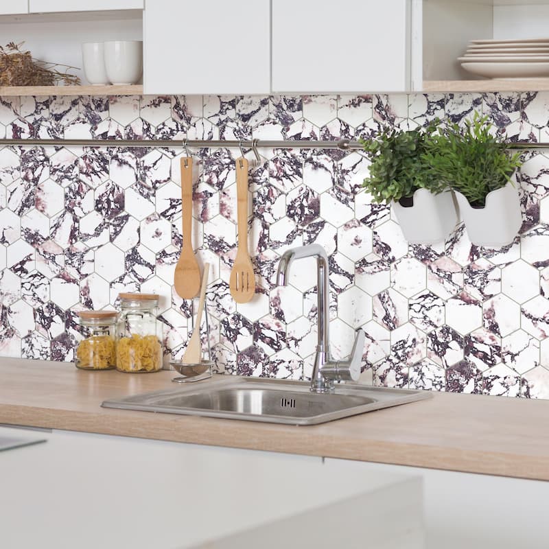 Merola Tile Touche 4" Hex Rubis 11-3/4" x 13-5/8" Porcelain Mosaic Floor and Wall Tile - (1 Tile) - Red - (1 Tile)