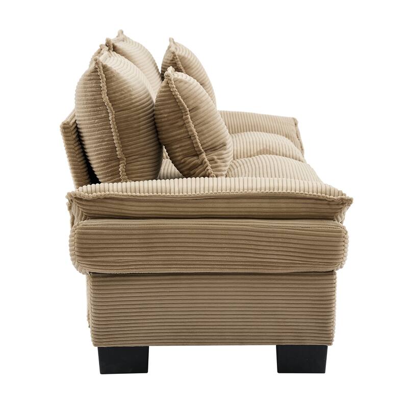Corduroy Loveseat Couch with 2 Pillows, High-Density Foam Deep Seat Sofa, Upholstered Sofa with Double Layer Cushion