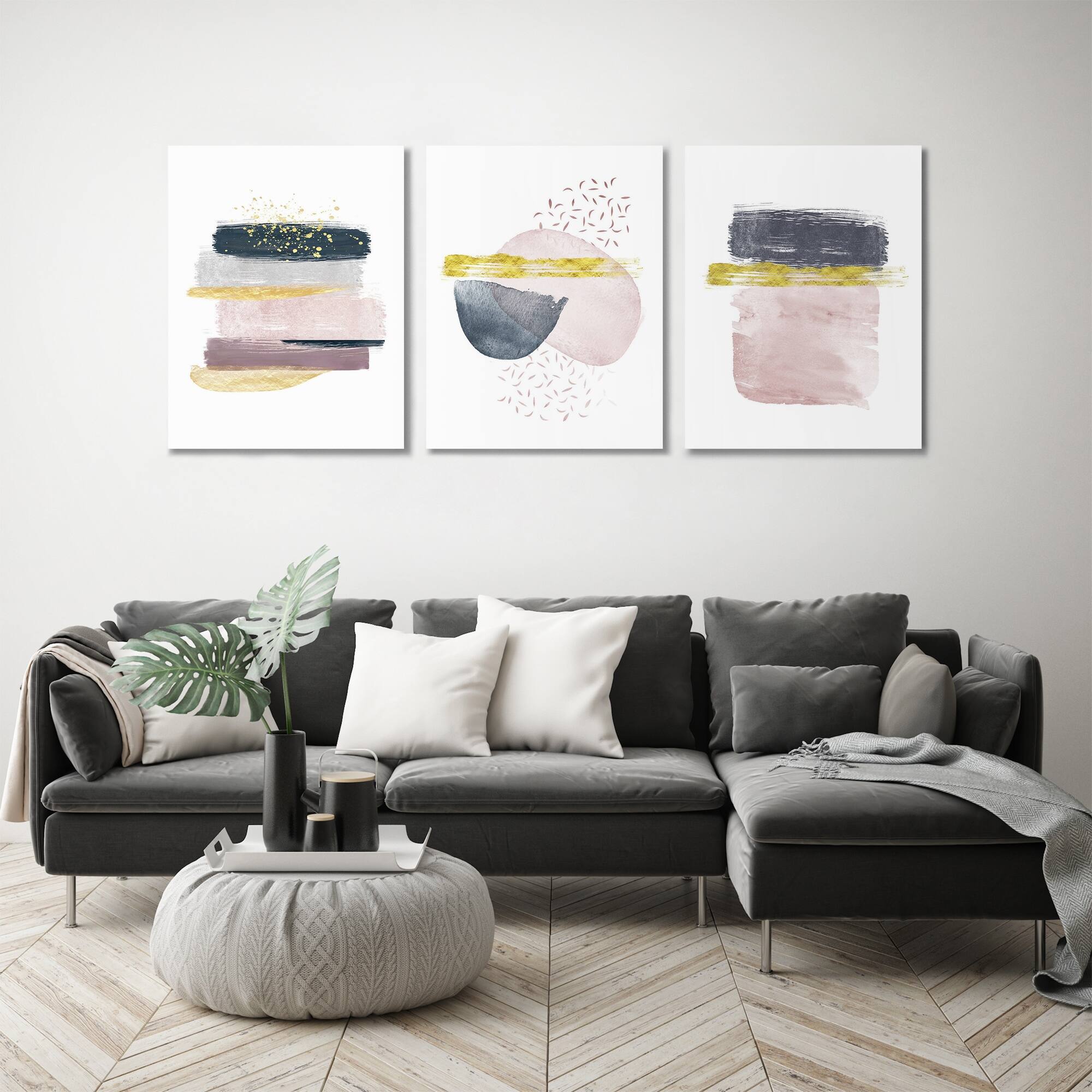 Canvas Triptych Boho Blush and Gold by Tanya Shumkina 3 Piece Art Set