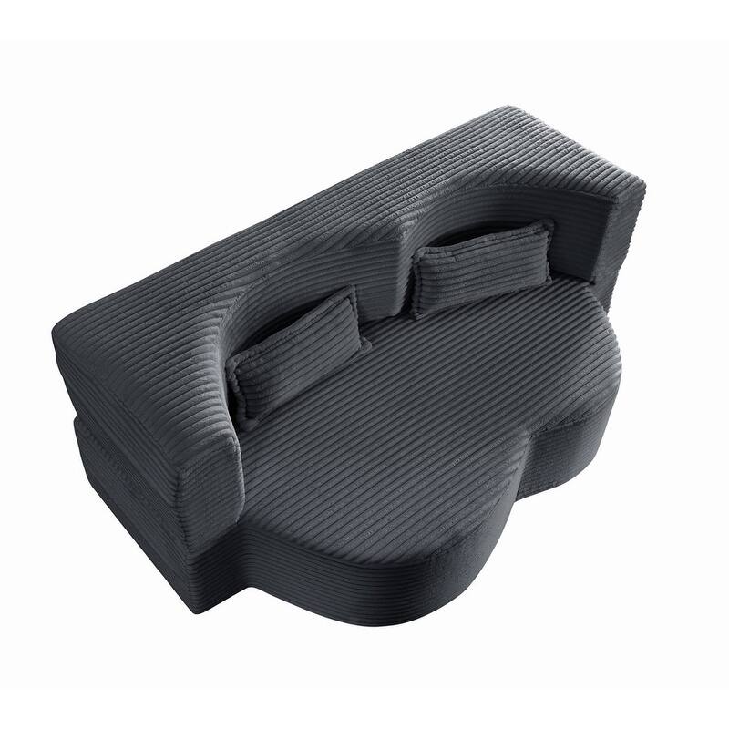 Modern 78" Full Size Convertible Corduroy Foam-Filled Sleeper Sofa,Modern Floor Sofa with 2 Pillows